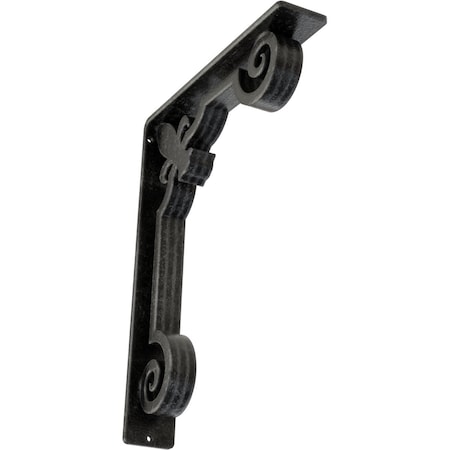 Ekena Millwork Fleur De Lis Wrought Iron Bracket, (Triple center brace), Antiqued Silver 2"W x 10"D x 12"H BKTM02X10X12TFLASV